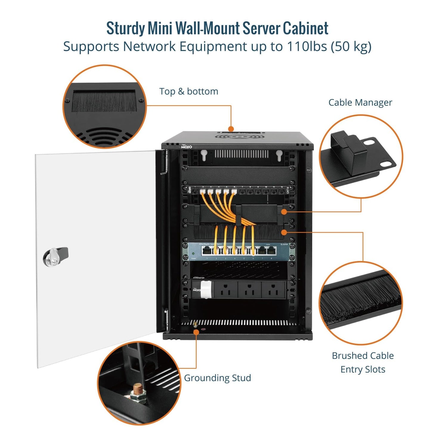 Tecmojo 12U 10 inch Rack, Wall Mount Network Cabinet Set,12.3W x 13D x 22.3H- Load Capacity 110Lbs(50 kg),Black 10" Wall Housing Server Rack Set