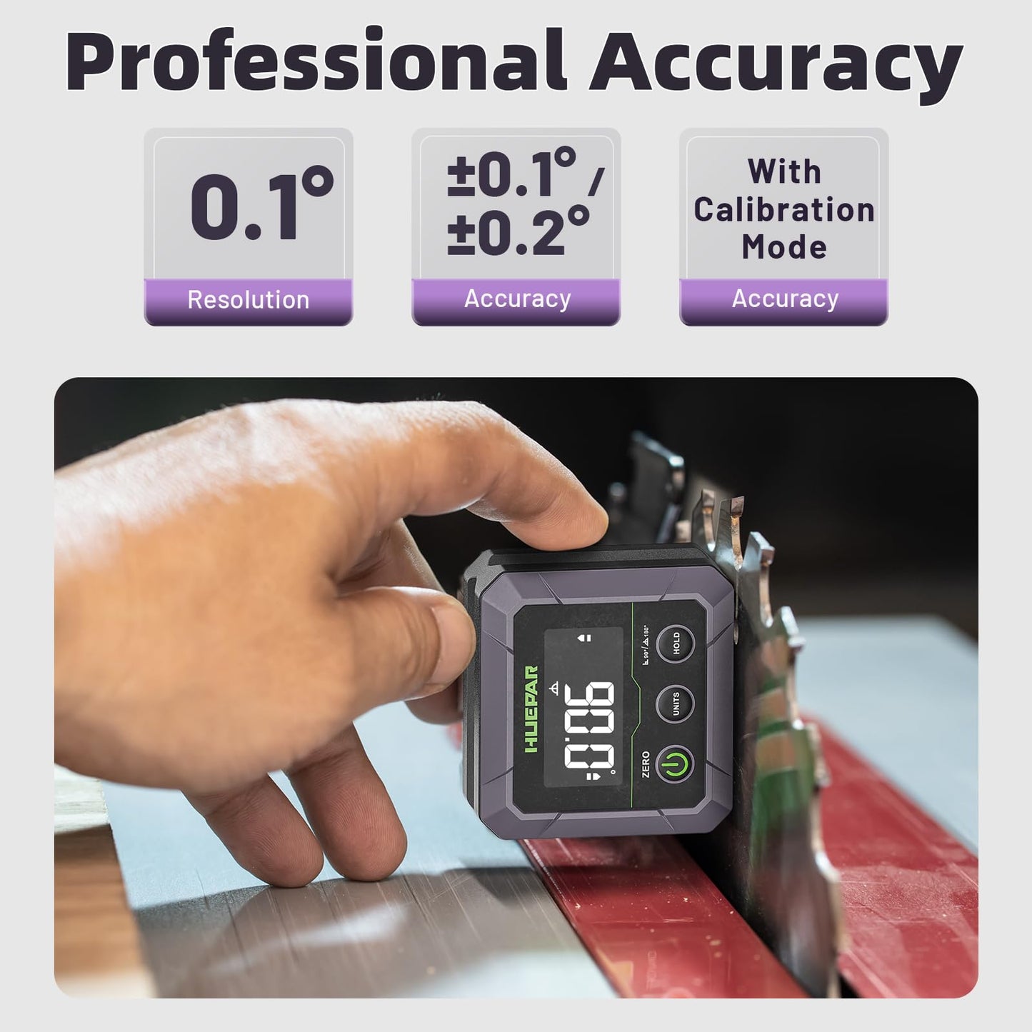 Huepar W04CG Laser Level 360 Self Leveling with Digital Angle Finder Digital Angle Gauge, Laser Class: Class II (IEC/EN60825-1/2014), 1mW power output