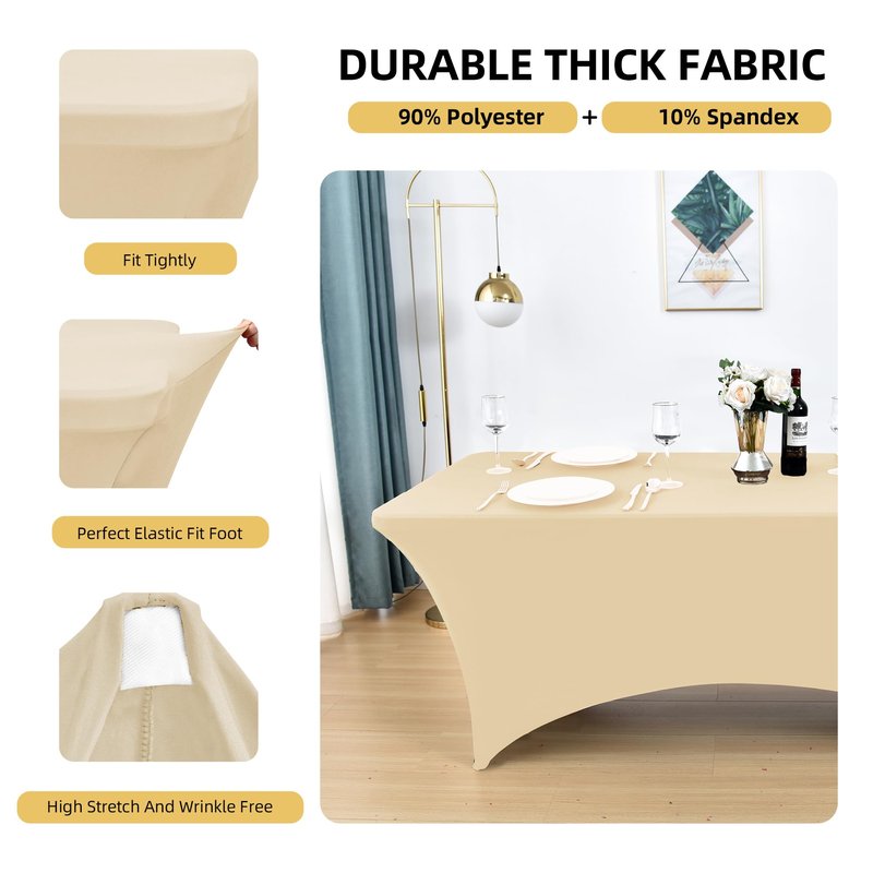 ZarzaaSik 2-Pack 6ft Spandex Table Covers for Rectangle Standard Folding Tables - Wrinkle Resistant Stretch Tablecloths - Ultimate Fitted Table Protector for Parties, Trade Shows, Banquet