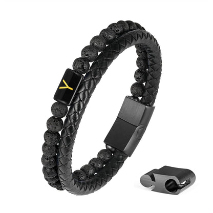 Bracelets for Men - Men Gifts Lava Rock Bead Magnetic Clasp Black Mens Leather Bracelet with Initial Black Mens Leather Bracelets Initial Y Bracelet for Men's Jewelry Men's Gifts for Dad Husband Him