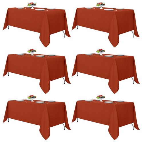 Fitable 6 Pack Rust Round Tablecloths - 120 Inches in Diameter - Stain Resistant and Washable Fall Table Clothes, Polyester Fabric Table Covers for Wedding, Party, Banquet, Formal Events
