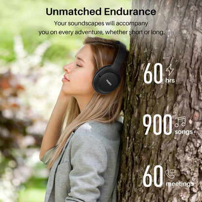 TOZO Hybrid Active Noise Cancelling Headphones, Wireless Over Ear Bluetooth Headset, 60H Playtime, Hi-Res Audio Custom EQ via App Deep Bass Comfort Fit Ear Cups, for Home Office Travel