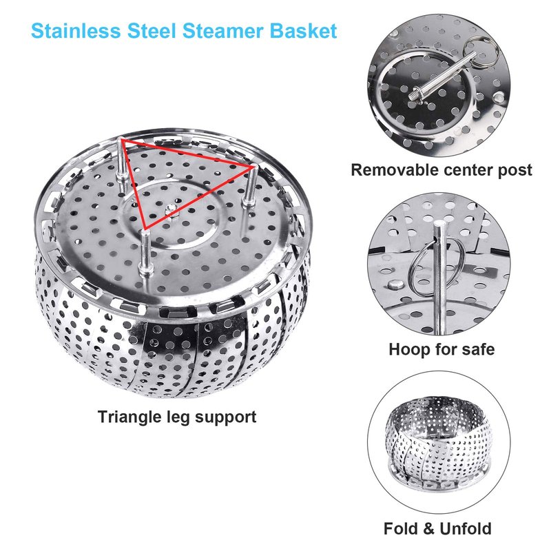 Veggie Vegetable Steamer Basket, Folding Steaming Basket, Metal Collapsible Stainless Steel Steamer Basket Insert for Cooking Food, Expandable Fit Various Size Pot(5.9" to 9.8") YLYL