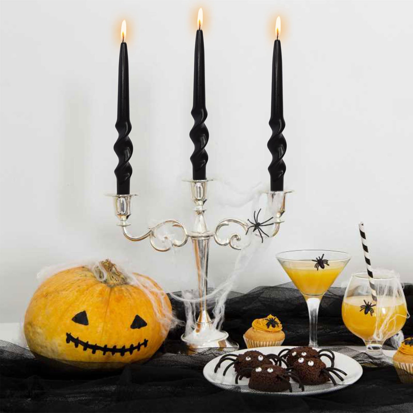 Black Taper Candles Tall Halloween Candlesticks Dripless Spiral Taper Candles Twisted Candlesticks Funky Candle Sticks Unscented Candle for Halloween Dinner Decor Praty Housewarming