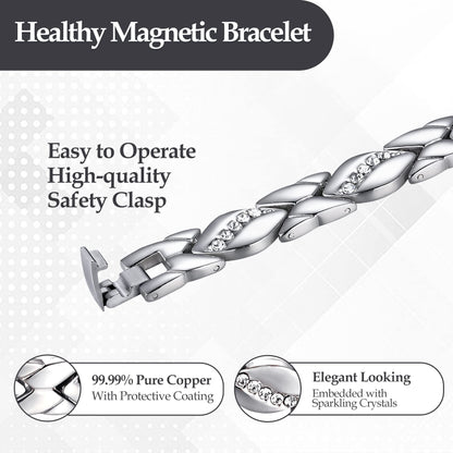 Jecanori Pure Copper Bracelets for Women,Ultra Magnetic Bracelets for Women with 3500 Gauss Magnets,Crystal Mother's Day Jewelry Gift, Sizing Tool