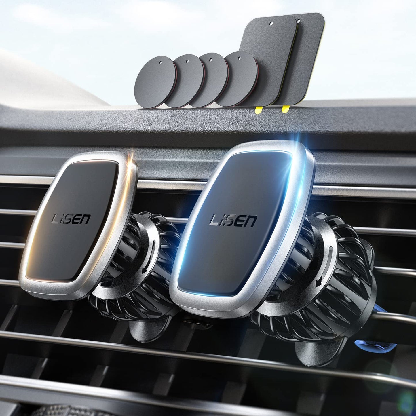 LISEN 2 Pack Magnet for Phone Car Mount Magnetic Phone Holder for Your Car Vent 6 Military Magnets Vent Cell Phone Holder Mount for Car Plate Fit All iPhone 16/15/14/13 Pro Max Plus Samsung S25
