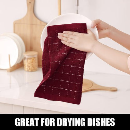 Homaxy 100% Cotton Terry Kitchen Towels(Burgundy Red, 13 x 28 inches), Checkered Designed, Soft and Super Absorbent Dish Towels, 8 Pack
