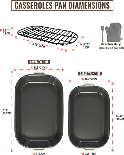 Skiennix Casserole Dishes Set - 6-Pack Oven Lasagna Pans with Handles & Racks | 14 & 17 Inch Non-Stick Bakeware