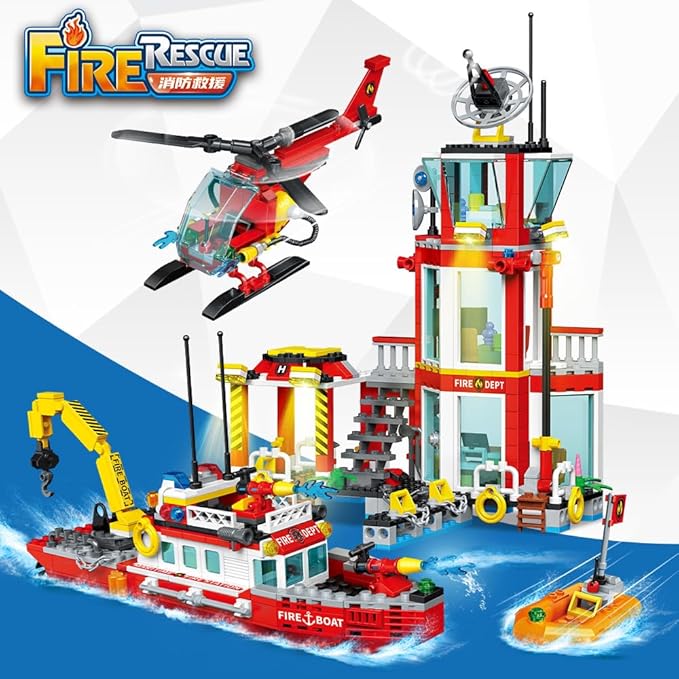 MindBox City Marine Fire Station Building Sets740pcs STEM Toys Building Blocks for Boys 8-12