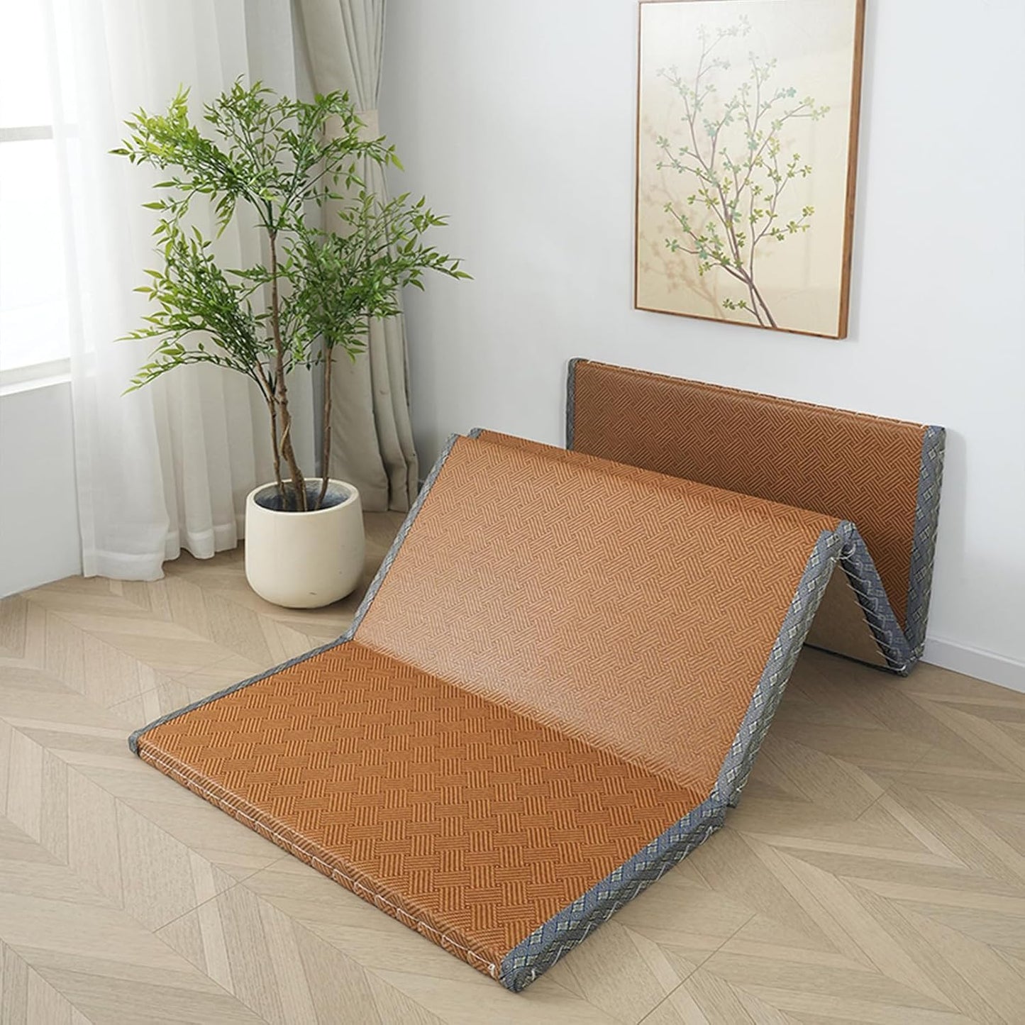 Dymhaoby Japanese Traditional Tatami Mattress, Coconut Coir Tatami Mat, Foldable Japanese Floor Mattress,Futon Bed,Meditation Mats for Floor,Summer Sleeping Mat(100 * 200cm)