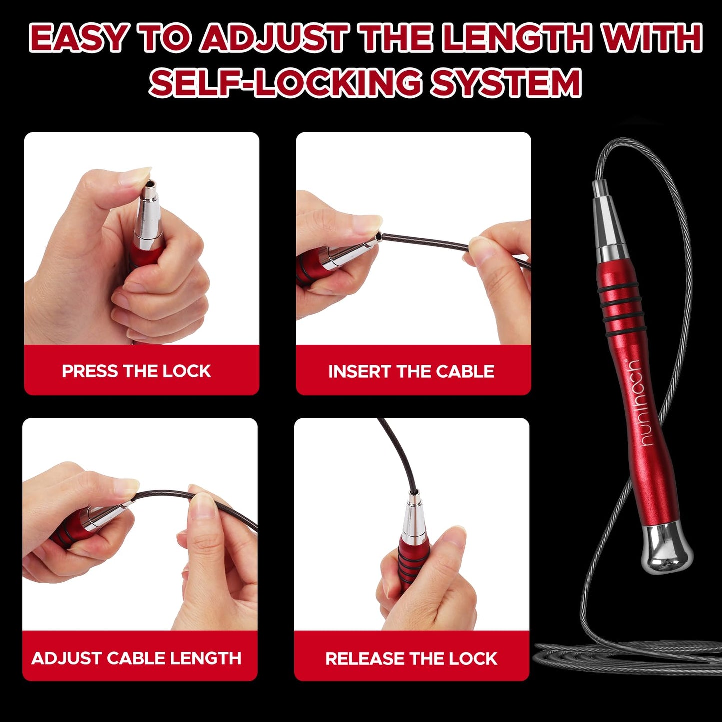 High Speed Jump Rope - Self-Locking No-Screw Design, Weighted Jump Rope, 360° Fast Rotation, Silicone Textured Design, Non-Slip, Includes 2 Speed Ropes Cables for Optimal Fitness Training & More - CrossFit Jump Rope.
