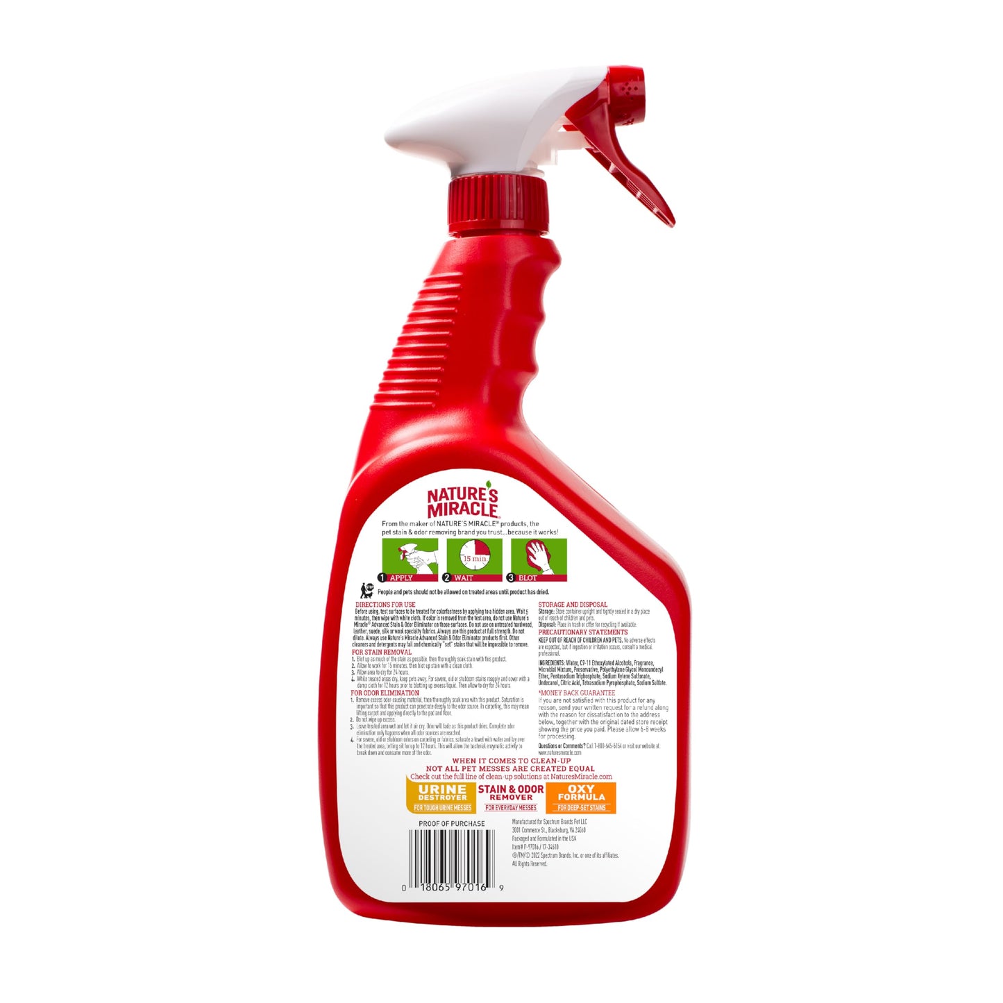 Nature’s Miracle Advanced Stain and Odor Eliminator Dog Spray, Fresh Scent, Severe Mess Enzymatic Formula For Tough Pet Messes, 32 Ounces