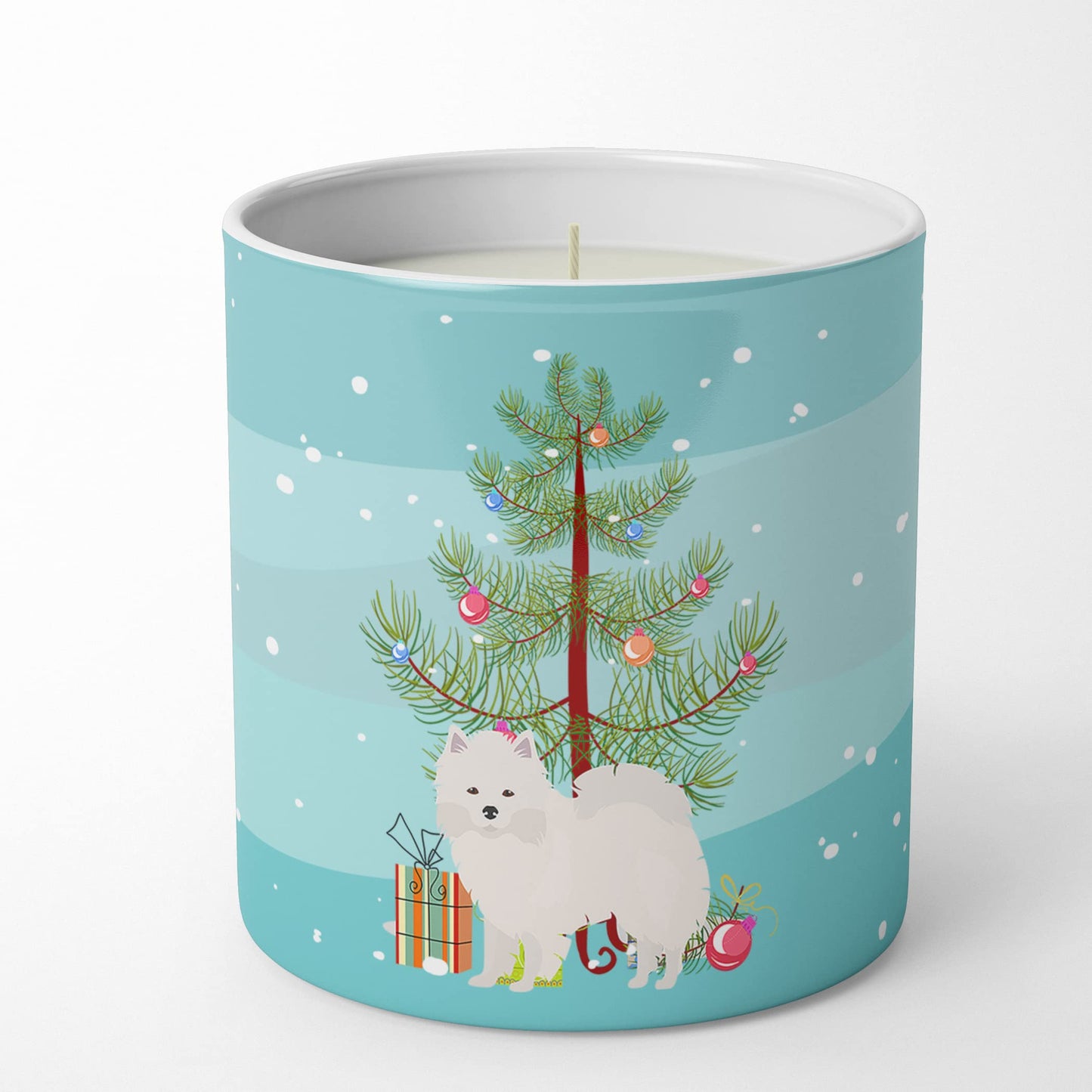 Caroline's Treasures CK3441CDL American Eskimo Christmas Tree 10 oz Decorative Soy Candle Nature Soy Wax Essential Oil Home Decor Ideal for Bedroom Kitchen Bath Office Gift, 10 oz