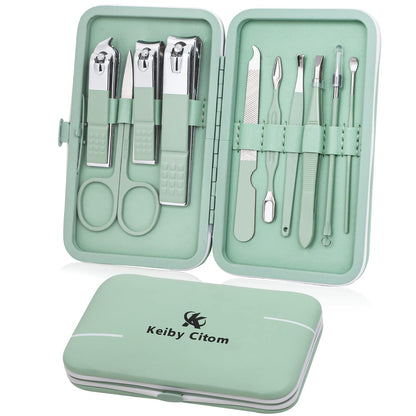 Manicure Set, Travel Mini Nail Clippers Kit Pedicure Care Tools, 10pcs Stainless Steel Grooming kit (Pink)