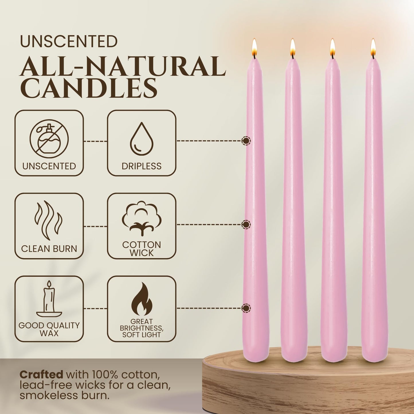 (Pack of 10) Taper Candles Pink -10 Inch Dripless, Smokeless & Unscented - Tall Candlesticks - 9 Hour Burn Time - Tapered Candles for Weddings, Dinner Parties, Home Decor, Birthday Party