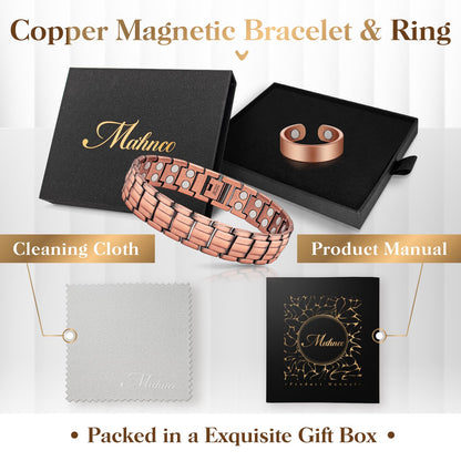 Copper Bracelets for Men & Lymphatic Drainage Ring, Magnetic Copper Bracelet with Double Row Magnets, Mens Bracelet Adjustable Length with Remove Tool