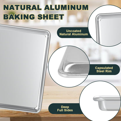 Wildone Baking Sheet with Rack Set (2 Pans + 2 Racks), Natural Aluminum Commercial Quality Cookie Sheet with Cooling Rack, Nonstick Baking Pan, Warp Resistant & Heavy Duty, Half Sheet Size