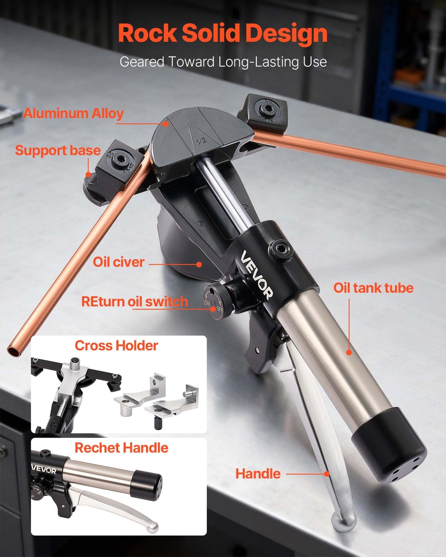 VEVOR Hydraulic Tubing Bender Kit, 1/4 to 7/8 Inch, Copper Tube Pipe Bender, Forward/Reverse HVAC Bending Tool Set, with 7 Aluminium Alloy Dies, for HVAC Air Conditioning Refrigeration Auto Repair