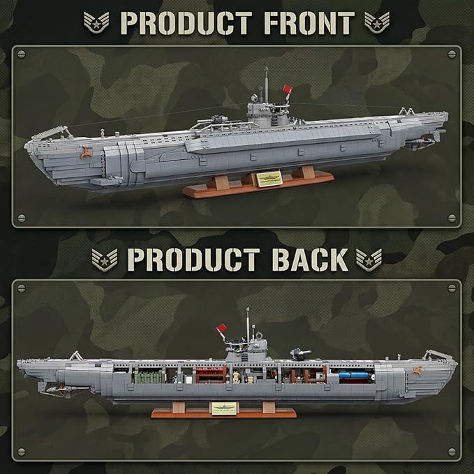 Wyiauy Military Submarine Building Set Military Submarine Model Kit for Adults WW2 History Collectible Home Decorfor Adult Sets for Men Building Sets for Adults