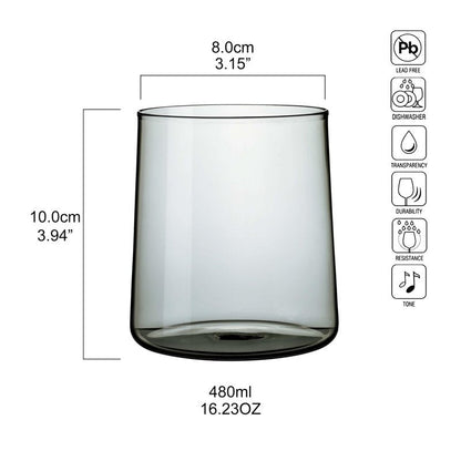 Joseph Sedgh Collection Smokey Grey Glass Tumbler Set of 4 – 16.5 oz Borosilicate Glassware – Durable, Lead-Free, Dishwasher Safe – Modern Grey Drinking Glasses for Home