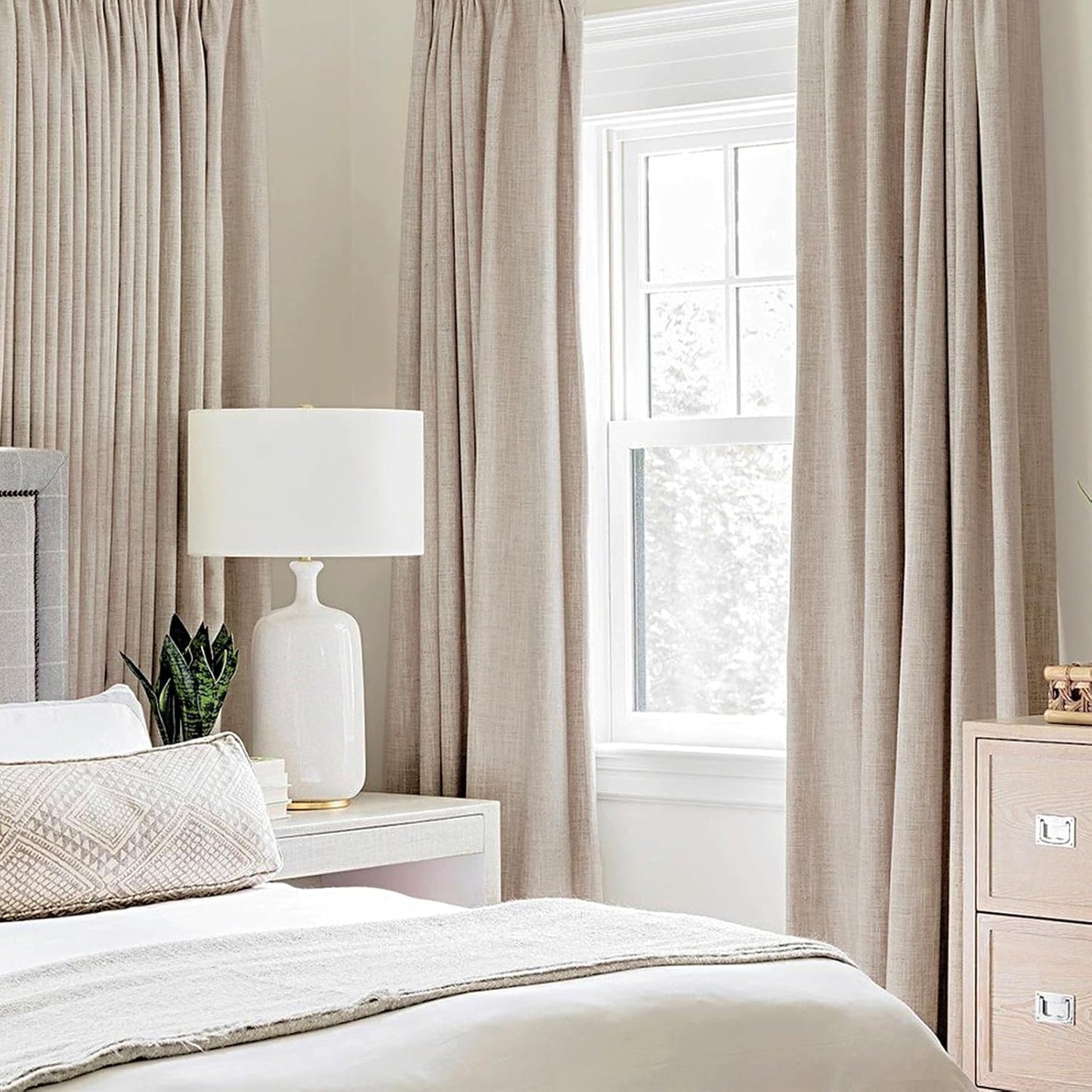 MIULEE Blackout Linen Textured Curtains - Thermal Insulated Natural Beige Drapes | 62 x 90 Inch (2 Panels)