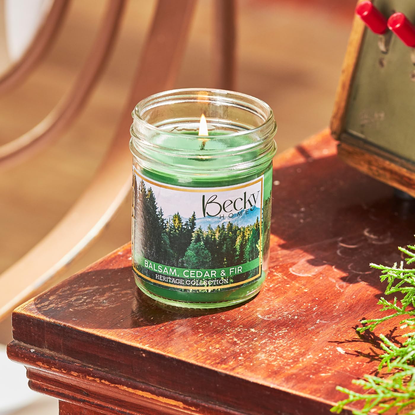 Balsam, Cedar, and Fir Scented Candle in Clear Mason Jar | Candles for Home | 8oz Rustic Home Decor Novelty Candle | 40 Hour Burn Time