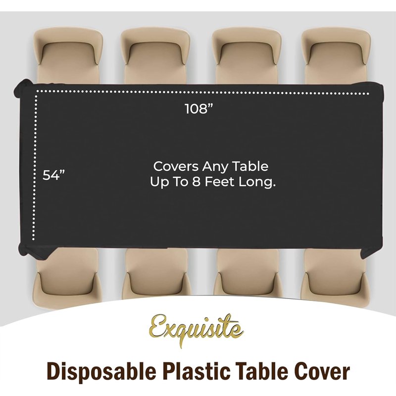 Exquisite 6-Pack Plastic Tablecloth 54x108 Rectangle Value Pack Plastic Table Cover - Black