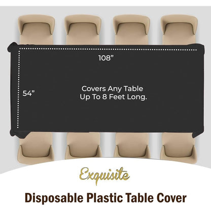 Exquisite 6-Pack Plastic Tablecloth 54x108 Rectangle Value Pack Plastic Table Cover - Black