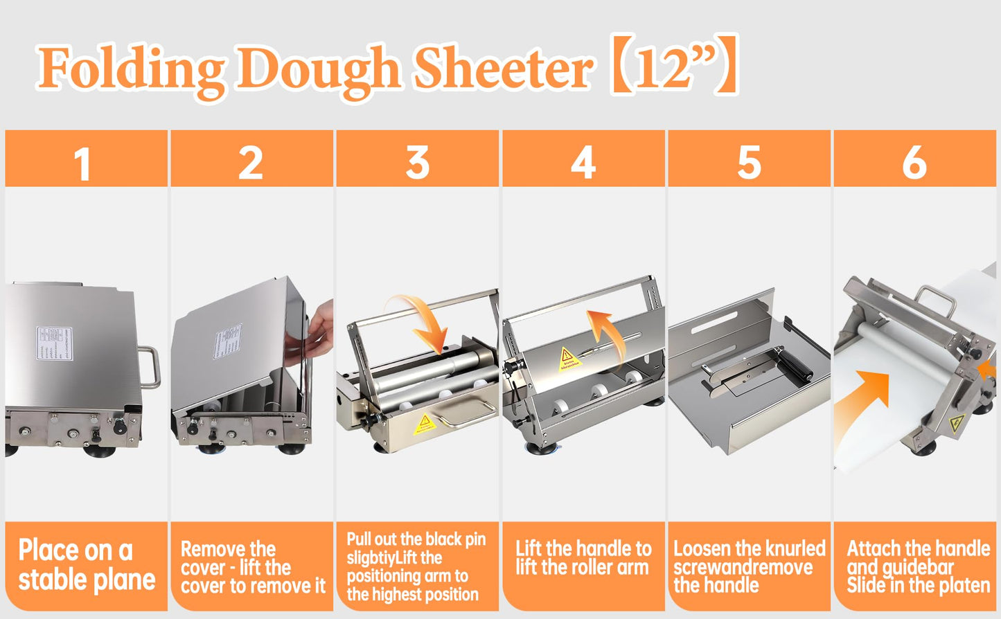 32.6" x 11.8" Folding Manual Dough Sheeter with PE Board – Stainless Steel Countertop Dough Roller Machine, Adjustable Thickness (0–25mm) for Pastry, Pizza, Croissant, Cookie & Pasta