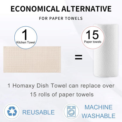 Homaxy 100% Cotton Terry Kitchen Towels(Beige, 13 x 28 inches), Checkered Designed, Soft and Super Absorbent Dish Towels, 4 Pack
