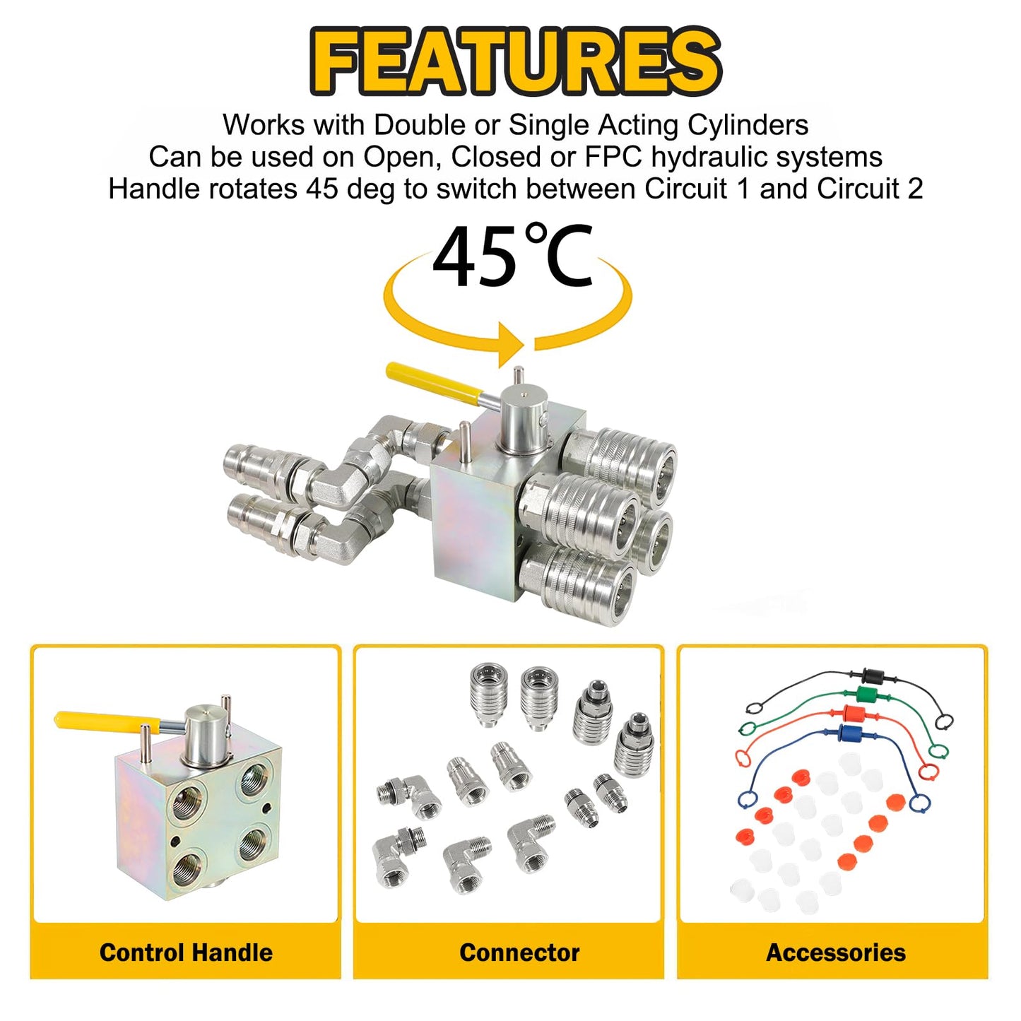 Manual Hydraulic Multiplier, SCV Splitter/Diverter Valve with Couplers and Ag Fittings - 20 GPM Flow, 3000 PSI Max Pressure，Expand Your Hydraulic Control with Ease