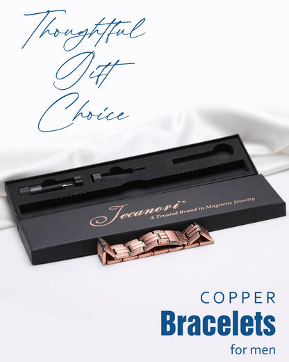 Jecanori 3X Copper Bracelet for Men, Mens Magnetic Copper Bracelets with Premium Fold-Over Clasp Included Adjustable Tool