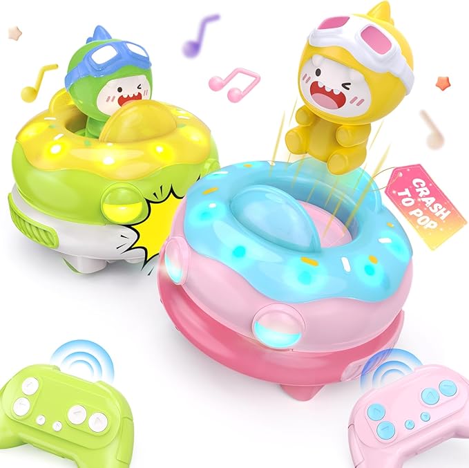 DEERC 2 Pack Remote Control Ejecting Bumper CarRC Car Toys with LED Lights&ampMusic RC Battle Stunt Race Cars Christmas Birthday Gifts Toys for Ages 6+ Year Old Girls Boys