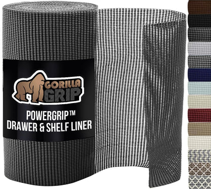GORILLA GRIP powerGRIP Drawer Shelf and Cabinet Liner, Thick Strong Hold, Non-Adhesive Liners Protect Kitchen Cabinets and Cupboard, Bathroom Drawers, Easy Install, Breathable Mat, 12" x10', Beige