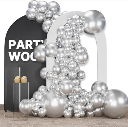 PartyWoo Silver Balloons - 100-Piece Arch Kit with Various Sizes for Birthday & Wedding Decor