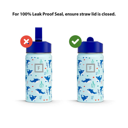 IRON °FLASK Kids Water Bottle - Straw Lid, 20 Name Stickers, Vacuum Insulated Stainless Steel, Double Walled Tumbler Travel Cup, Mug - Roadtrip, 14 Oz