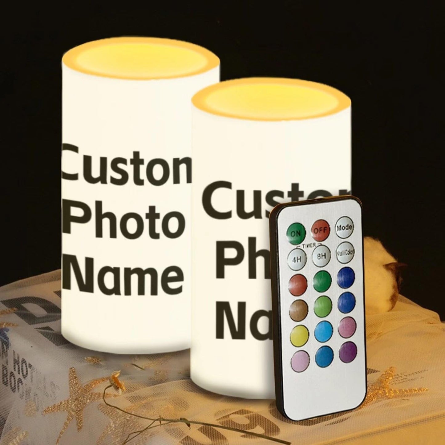 Luarisgur Custom Flameless Candles with Remote and Timer Personalized Battery Operated Candles 12 Color Changing Customized LED Fake Candles Home Decor Bedroom 2 Pack