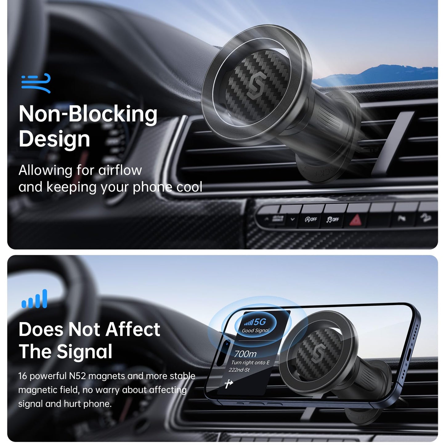 SYNCWIRE for MagSafe Car Mount, Flexible Rotation Magnetic Phone Holder for Car Vent, Hands Free Car Air Vent Phone Holder Clip Universal Compatible with iPhone 16 Pro Max 15 14 13 12 MagSafe Case