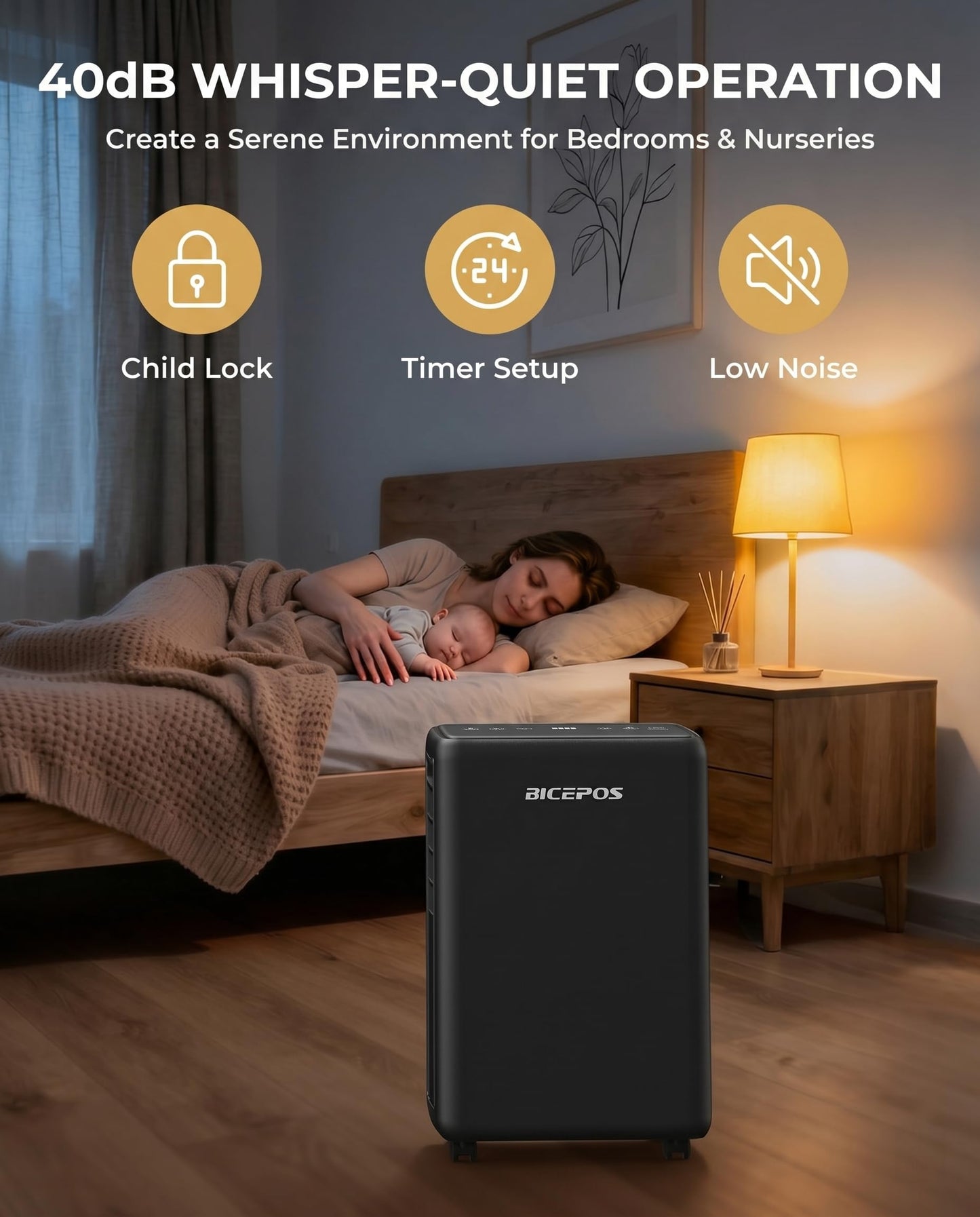 Bicepos 2000 Sq.Ft Dehumidifier for Basement, 30 Pints Dehumidifiers for Home with Drain Hose, 3 Mode, Auto Defrost, Intelligent Humidity Control for Bathroom, Bedroom, Large Room, Laundry, RV, Office