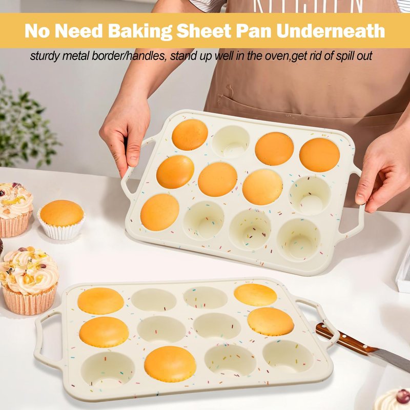 2 Pack Silicone Muffin Pans for Baking with Metal Reinforced Frame, 12 Cup Cupcake Baking Pans Nonstick for Oven, BPA Free Silicone Muffin Tin for Egg Bites Cake, Easy Pop Out & Dishwasher Safe
