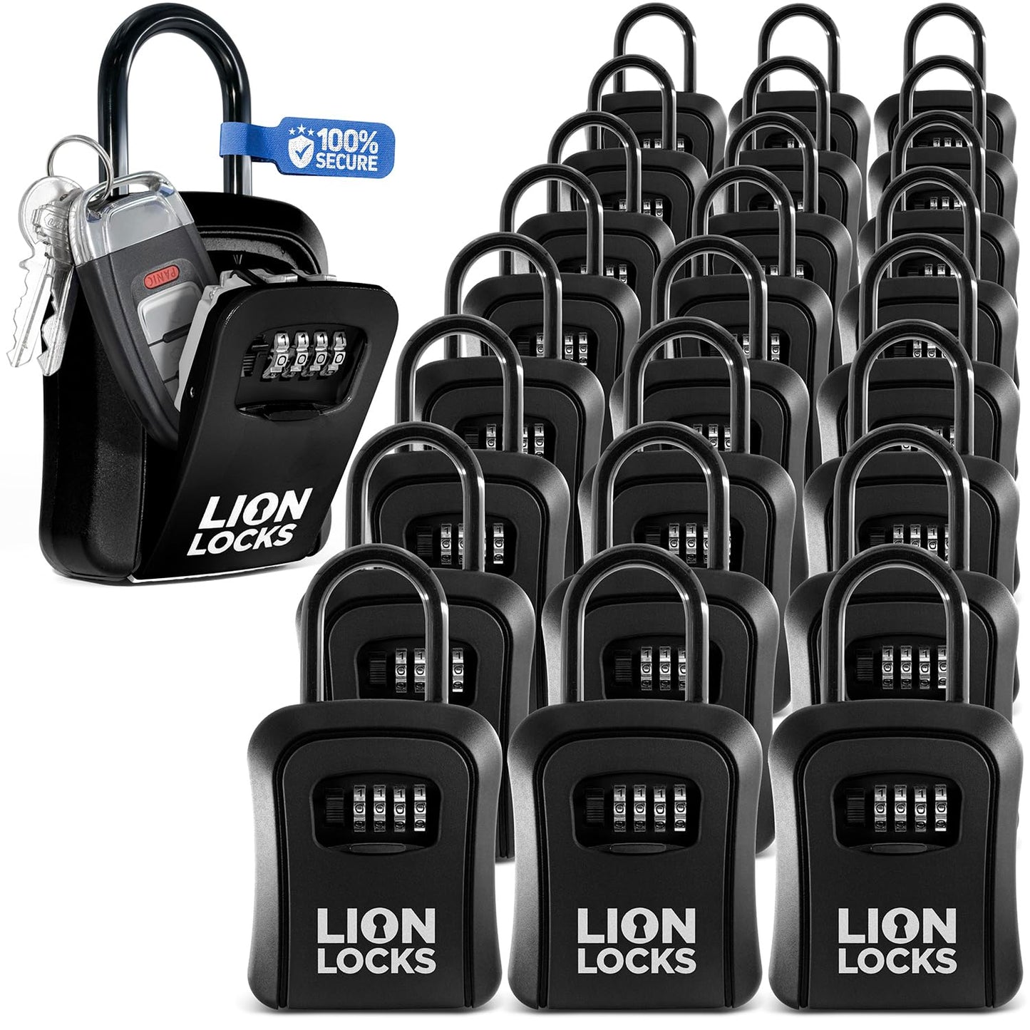 Key Lock Box for Keys with Code (24 Pack) 4 Digit Combination Lockbox for Keys Outdoor, Portable, Waterproof, Realtor Lock Box, Black
