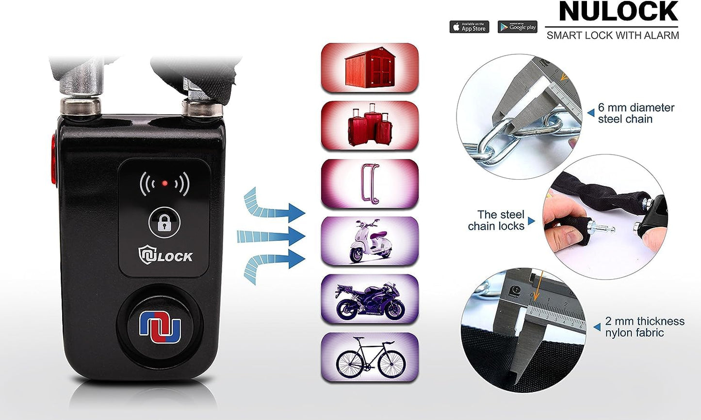 Nulock Keyless Bluetooth Bike/Motorcycle/Gate Lock IP44 Splash-Proof Cycling Lock with 110db Alarm, 0.38" Diameter 24-inch (2ft) Braided Steel Cable Padlock for Gate(2025 Version)