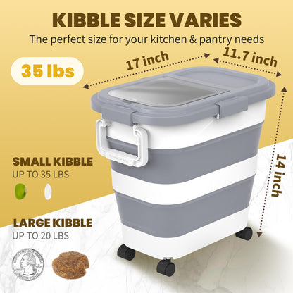 HOYTAMDA 25-35Lbs Rice Container,Collapsible Airtight Food Storage Containers with Wheels,Handle,Rice Storage Container with Small Bin and Scoop,Rice Dispenser for Flour Sugar Cereal Grain Dog Cat