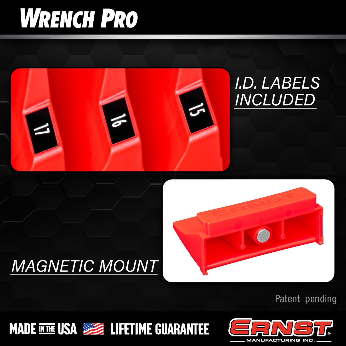 Ernst Manufacturing Wrench Pro - Modular Wrench Organizer for 40 Tools with Magnetic Base (Hi-Viz) - Made in the USA