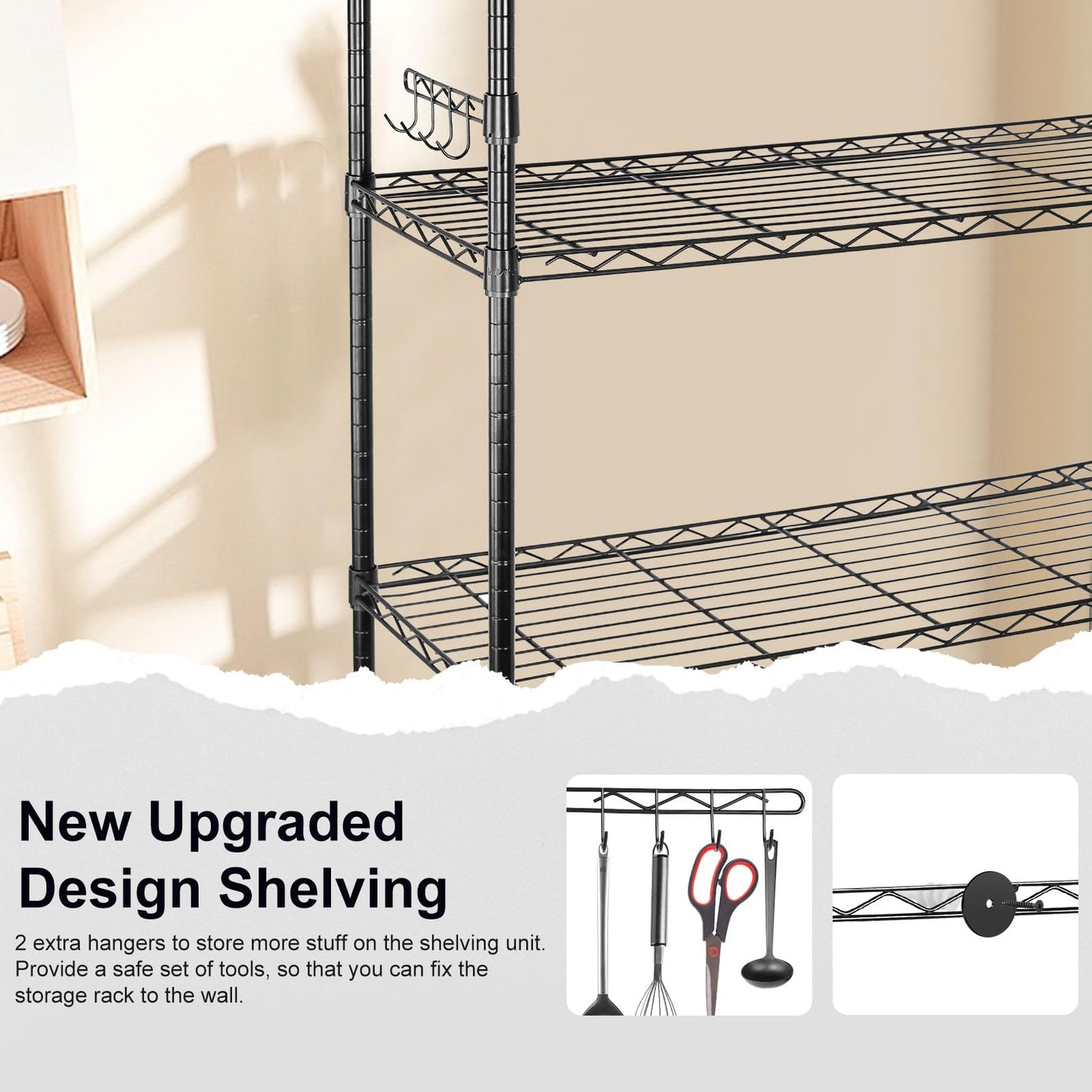 YNN Storage Shelves,2100Lbs 6 Tier Heavy Duty Metal Rolling Shelving Unit with Wheels & 8 Hooks, Adjustable Garage Wire Rack for Kitchen, Bathroom,Industrial,Pantry(36" W x 14" D x 72" H,Black)