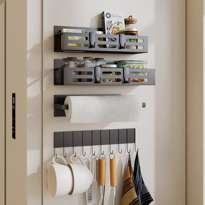 2 Pack Magnetic Spice Rack for Refrigerator, Black Magnetic Shelf and Fridge Kitchen Cabinet Organizers Storage Seasoning Organization Mini Shelves, Organizadores de Cocina