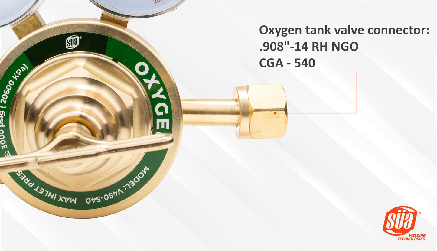 SÜA - Heavy-Duty Oxygen Regulator - Welding Gas Gauges - V450 Series, Delivery Range: 5-125 psig, Inlet Connection: CGA-540