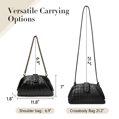 Joryin Formal Evening Bag Woven Shoulder Bag. Black Clutch Purses for Women Wedding. Dumpling Bag Crossbody Handbag Dress Purse Vegan Leather.