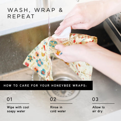 Honeybee Beeswax Wraps - Cheese Lovers Assorted Pack - Certified Organic Cotton Reusable Beeswax Wraps for Food - Plastic Wrap & Sandwich Bags Alternative - 4 Pack - Small, Medium & Large
