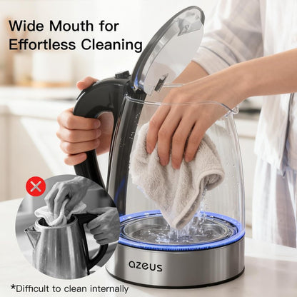AZEUS Glass Electric Kettle - 1.8L Fast Boiling Auto-Shutoff & Anti-Dry Heat Safety Kettle for Home/Office, Borosilicate Glass with LED Indicator (white)